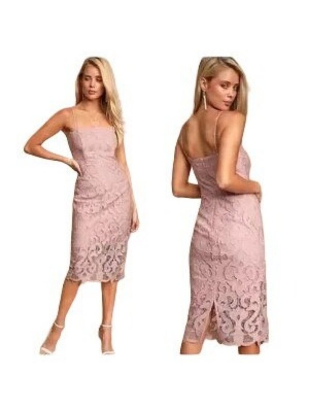 Bardot Lina Pink Rose Lace Sheath Midi Dress